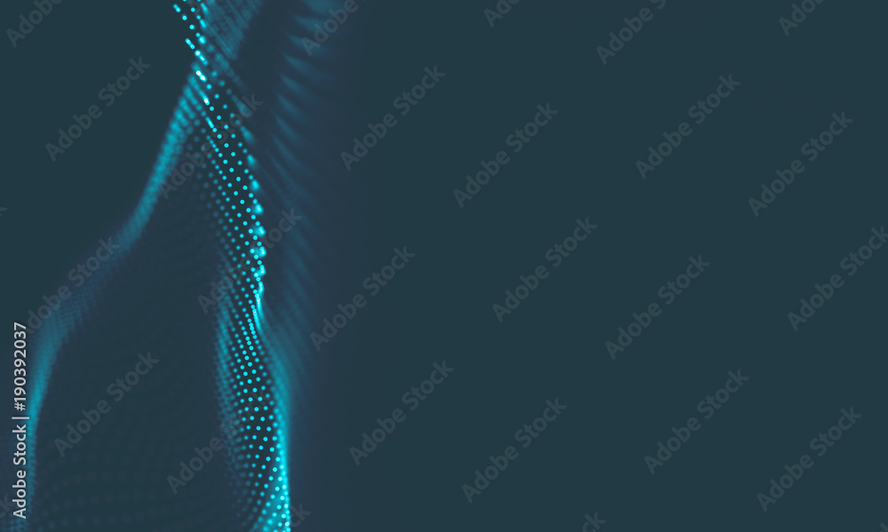 Poster abstract music background. big data particle flow visualisation. science infographic futuristic illu