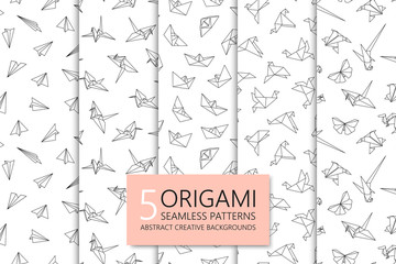Collection of seamless origami patterns. Abstract creative backgrounds