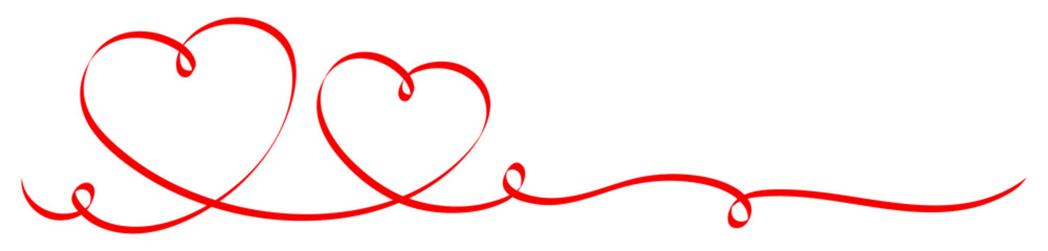 2 Red Hearts Ribbon Calligraphy