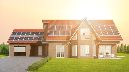 Ökostrom durch Solaranlage auf Dach vom Haus