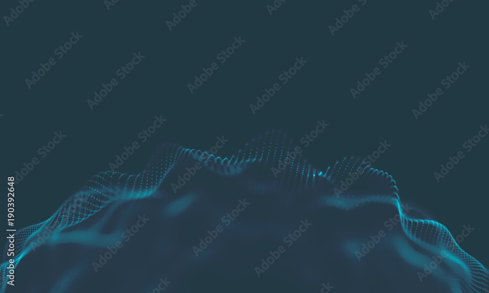 Poster abstract music background. big data particle flow visualisation. science infographic futuristic illu