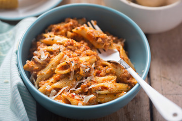 Italian tuscan sausage penne in tomato sauce 