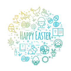 Vector celebration easter signs. Happy easter outline illustrations