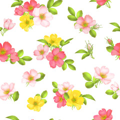 Dog-rose blooms. wild rose vector seamless pattern