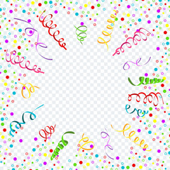 Serpentine on transparent background. Festive decoration for carnival, holiday and anniversary. Greeting card template. Flat vector cartoon illustration.