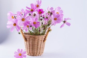 Still life with bouquet of summer  rose flowers in basket