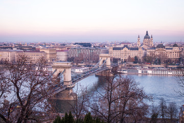 Fototapeta na wymiar The famous bridge in Budapest Hungary, and Danube river