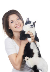 happy woman with cat