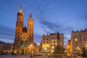 Fototapeta na wymiar St Mary s Church at Main Market Square in Cracow, Poland
