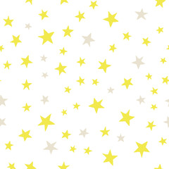 Starry sky on white background. Hand drawing vector seamless pattern