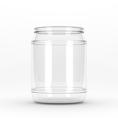 3D rendering Realistic empty glass jar without cap isolated on white background. Mock up blinking glass bank