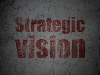 Business concept: Red Strategic Vision on grunge textured concrete wall background