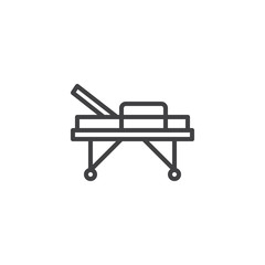 Medical stretcher line icon, outline vector sign, linear style pictogram isolated on white. Hospital stretcher with wheels symbol, logo illustration. Editable stroke
