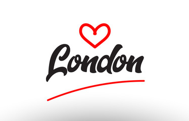 london word text of european city with red heart for tourism promotio