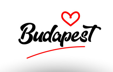 budapest word text of european city with red heart for tourism promotio