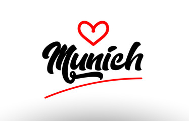 munich word text of european city with red heart for tourism promotio