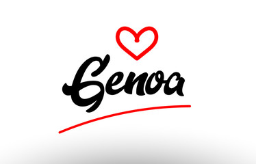 genoa word text of european city with red heart for tourism promotio