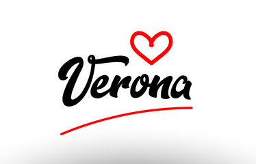 verona word text of european city with red heart for tourism promotio