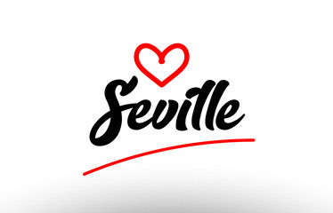 seville word text of european city with red heart for tourism promotio
