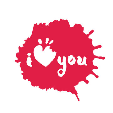 I Love You Lettering in Red Inky Blot