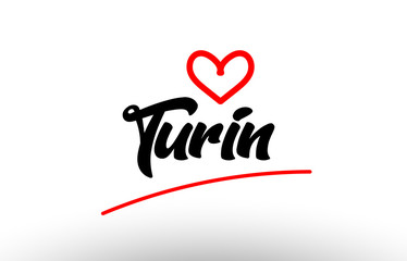 turin word text of european city with red heart for tourism promotio