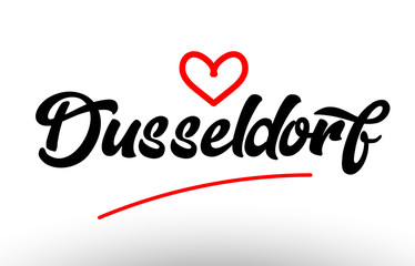 dusseldorf word text of european city with red heart for tourism promotio