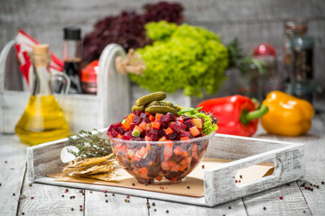 Salad with boiled vegetables. Vinaigrette.