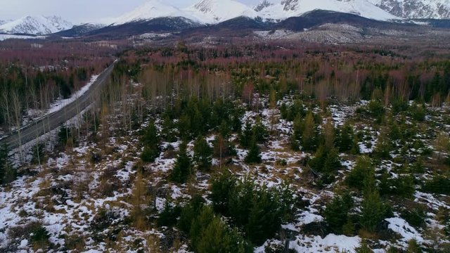 Aerial drone view of Tatra Mountains, Slovakia.