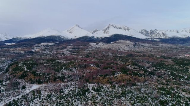 Aerial drone view of Tatra Mountains, Slovakia.