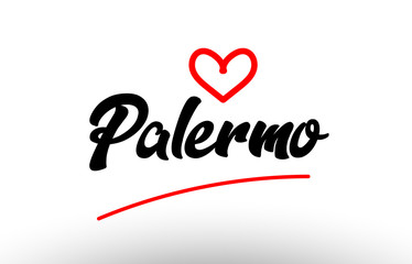 palermo word text of european city with red heart for tourism promotio
