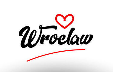 wroclaw word text of european city with red heart for tourism promotio