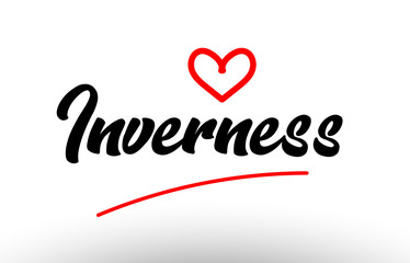inverness word text of european city with red heart for tourism promotio