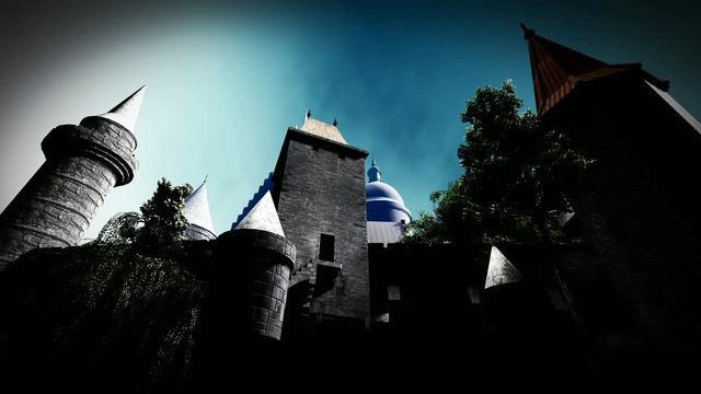 Spooly castle in mountains