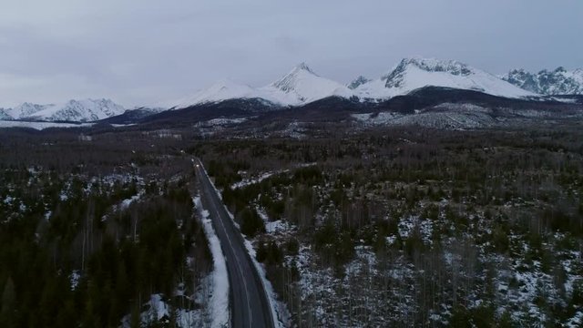 Aerial drone view of Tatra Mountains, Slovakia.