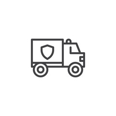 Police truck line icon, outline vector sign, linear style pictogram isolated on white. Symbol, logo illustration. Editable stroke