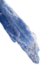 Semi-translucent gem quality  blue Kyanite blade from Brazil, isolated on white background