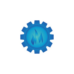 Blue flame in gear automotive logo design template vector