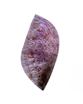 Super Seven Quartz cabochon from Grand Formation in Espirito Santo, Brazil, isolated on white background 