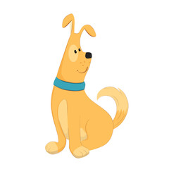 Cute dog isolated vector illustration. Happy cartoon puppy sitting, Portrait of cute little dog wearing collar.
