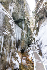 Fototapeta na wymiar Slovakia national park Mala Fatra, Janosikove diery, Terchova - outdoor park in winter, paths in the snow, tourism and hiking