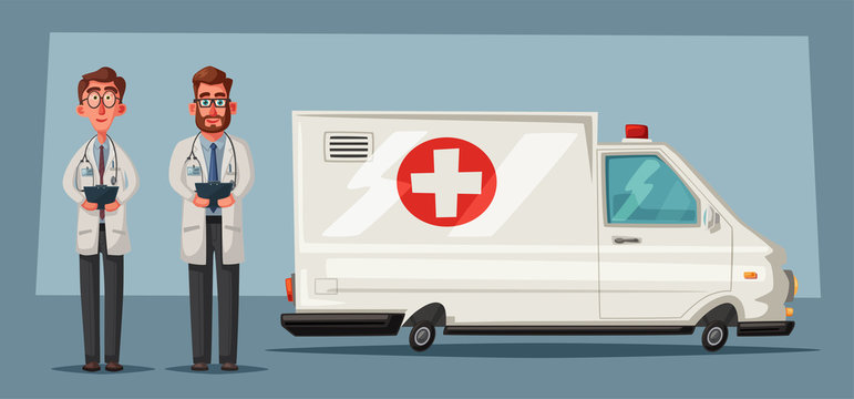 Ambulance car. Cartoon vector illustration