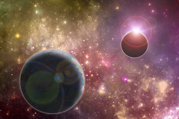 Fantasy solar system, scifi universe 3D illustration