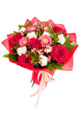 Bright buketny composition from fresh flowers, the white isolated background