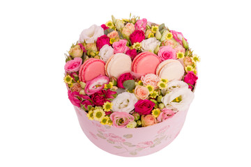 Bright buketny composition from fresh flowers, the white isolated background