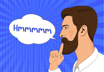 Hipster beard male businessman pop art retro vector illustration. 

