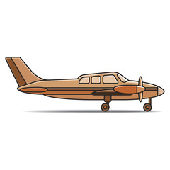 brown color landed small propeller plane vector cartoon