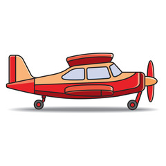 red color landed small propeller plane vector cartoon
