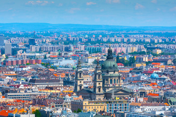 cityscape view of hungarian capital city of Budapest. summertime sunshine day