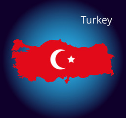 Flag and map of Turkey, transportation and tourism concept. Borders of Turkey colorful illustration. Turkish map.
