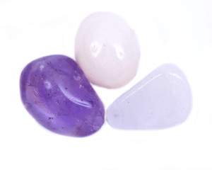 Crown chakra healing tumbled crystal set, isolated on white background